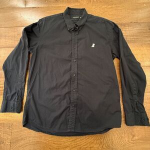James Bark Shirt Mens L Black 100% Cotton Logo Long Sleeve Button Down